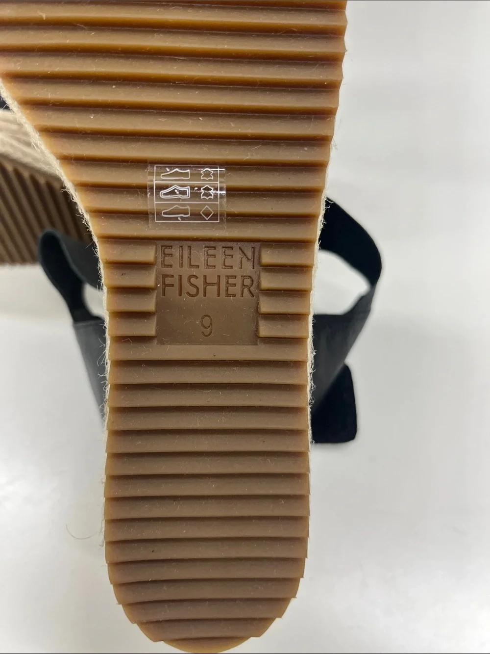 New Eileen Fisher Willow Espadrille Wedge Sandal in Black Leather Size 9